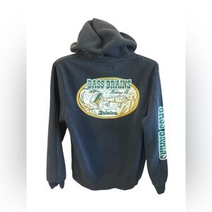 Brixton Bass Brains Black Fishing Pullover Hoodie Causal Outdoors Sweatshirt MED
